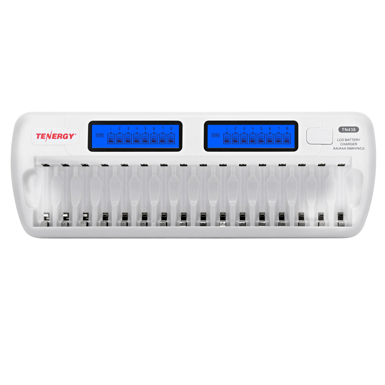 Tenergy TN438 sixteen-slot AA/AAA rechargeable battery charger