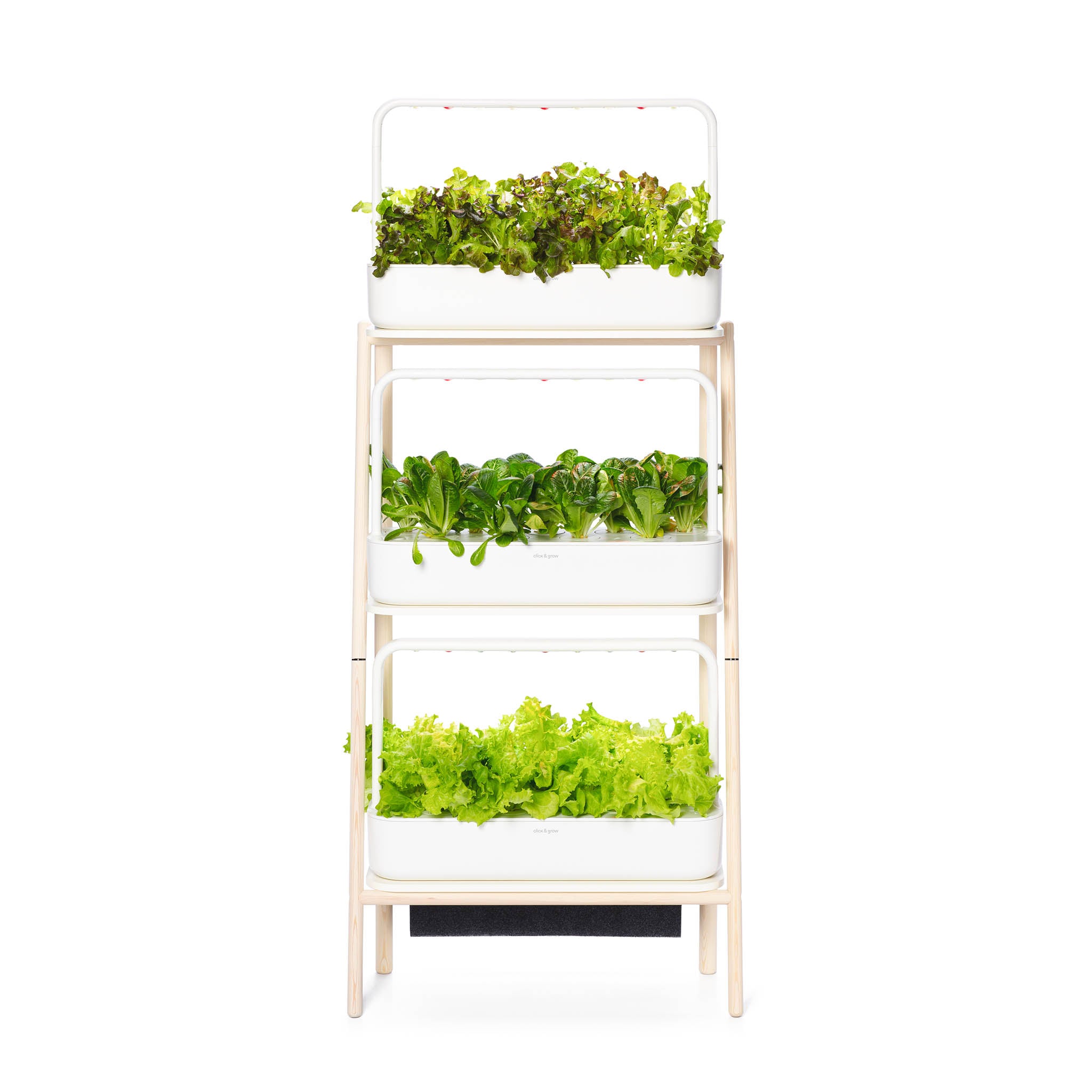 Click & Grow Smart Garden 27 stand with three white garden units