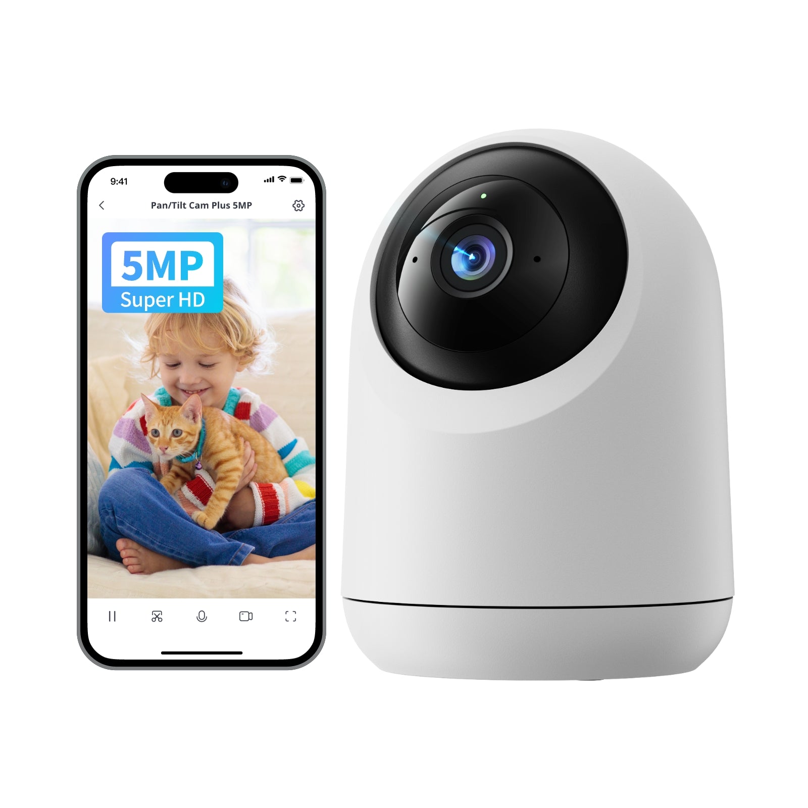 SwitchBot Pan/Tilt Cam Plus 3K shown in the original merchant product photo. Any phone or app interface shown illustrates control; a phone is not included.